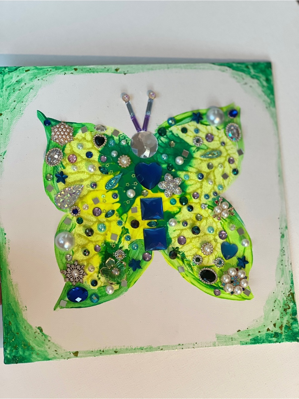 Green Jeweled Butterfly Wall Art Canvas - Brand
